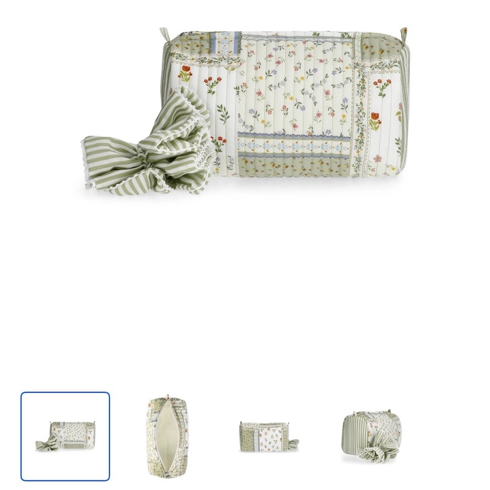 NWT No Boundaries Floral Patchwork Cosmetic Bag with Bow Green